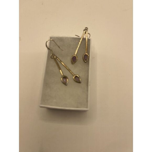 NWOT Amethyst‎ Silver Double Stone Drop Earrings - Picture 2 of 4